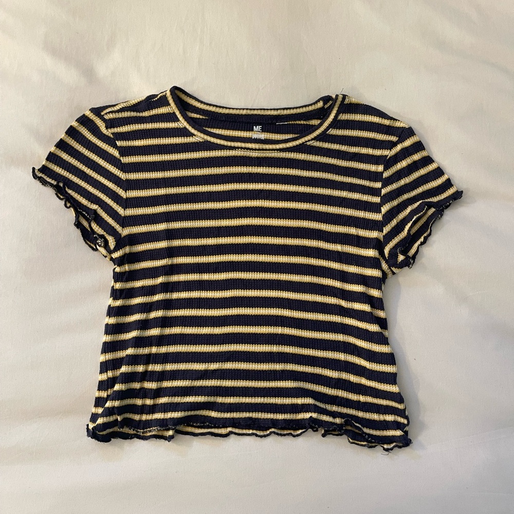 Pacsun Me to We Striped Blue and Yellow Baby Tee
